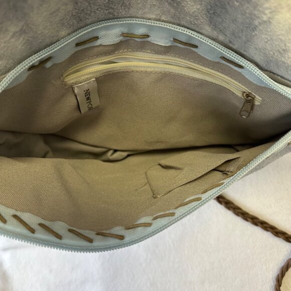 Newport News Suede Crossbody Bag Blue Brown Fringe Boho Cowgirl Western - Picture 6 of 11